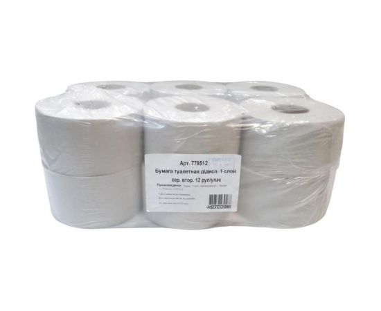 Туалетная бумага для диспенсеров ООО Комус 1 слой, серый,12 рулонов в упаковке 0024А 778512 