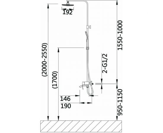 Душевая система со смесителем и тропическим душем MYNAH стойка хром глянцевый/белый M33110 – изображение 12
