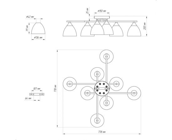 Потолочный светильник ЭЛЕТЕХ 11271В-4/8 черн. (Плафон 8268) НПБ 01-8x60-109 Е27 ИУ 1005404861 – изображение 13