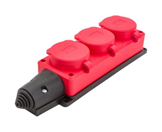 3-х местная однофазная колодка UNIVersal с заглушками компакт c заземлением каучук 16А 250В ip44 цвет красный еврослот 3073 – изображение 2