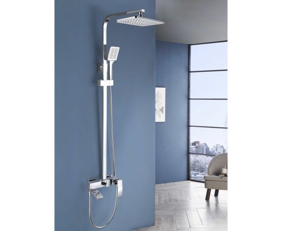 Душевая система со смесителем и тропическим душем MYNAH стойка хром глянцевый/белый M33110 – изображение 2