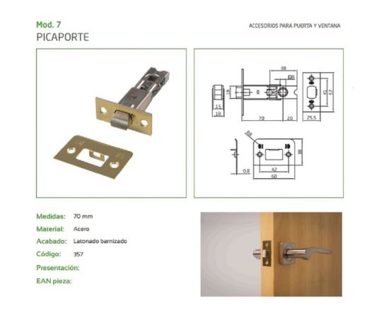 Дверная защелка Amig покрытие латунь 7-70 – изображение 2