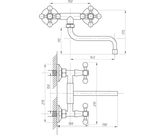 Смеситель для мойки или раковины Профсан настенный тип ГОСТ См-МДРНА ПСМ PSM-106-89 – изображение 3