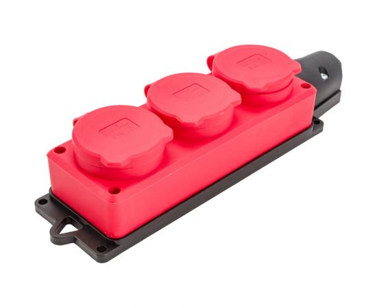 3-х местная однофазная колодка UNIVersal с заглушками компакт c заземлением каучук 16А 250В ip44 цвет красный еврослот 3073 – изображение 3