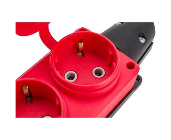 3-х местная однофазная колодка UNIVersal с заглушками компакт c заземлением каучук 16А 250В ip44 цвет красный еврослот 3073 – изображение 5