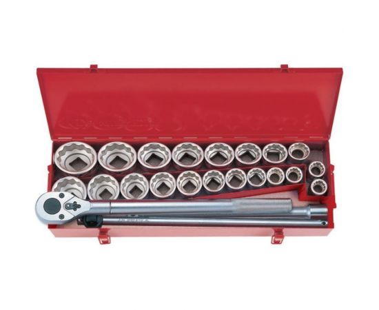 Набор торцевых головок с принадлежностями (3/4"", двенадцатигранные, 22-50 мм, 1""-2"", 24 предмета) KING TONY 6224CR 