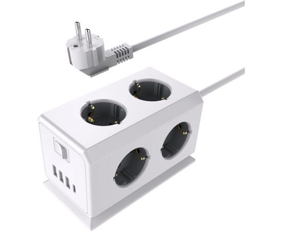 Удлинитель ROCKETSOCKET BiCube Extended 6 Euro 16A, 4 USB 3A+C с блоком 5В/3.1А, кабель 1,5 м цвет белый GNS5003 