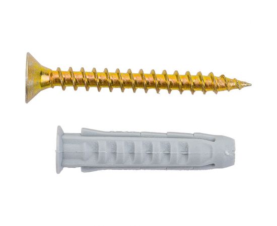 Саморез Невский Крепеж ШУж 4,5x40, пот. гол., + дюбель 4-распорный нейлон 6x30, 14 шт. 818720 – изображение 3