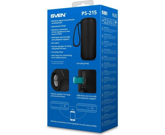 Портативная акустика с защитой от воды SVEN АС PS-215, черная SV-021535 – изображение 13