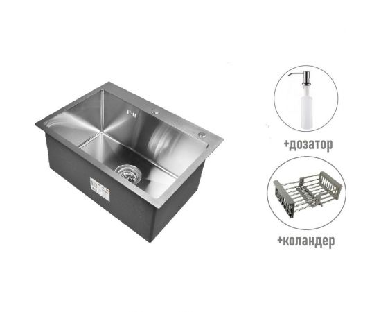 Кухонная мойка из нержавеющей стали WISENT 6045 с коландером и дозатором KW36045 – изображение 2