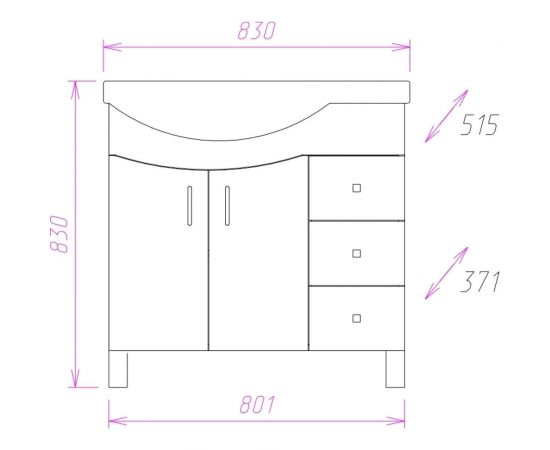 Тумба с раковиной Onika ЭЛЬБРУС крыло справа 82.10 108202 – изображение 3