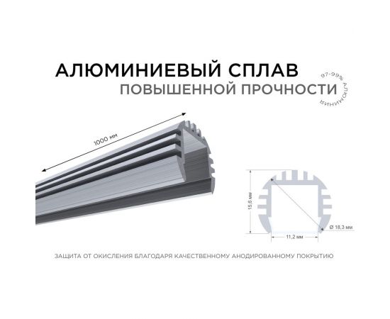 Круглый универсальный профиль Apeyron алюминий для Led ленты, серебро, 18,3х15/08-17-01 – изображение 3