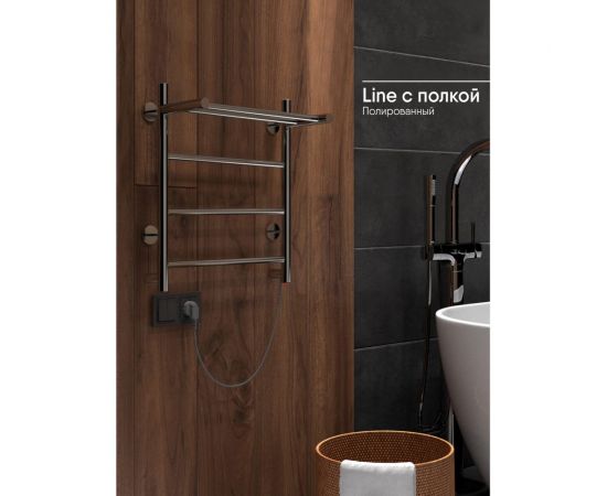 Полотенцесушитель INDIGO Line с полкой (electro) 50/50 (скрытый монтаж, универсальное подключение R/L, полированный) LСLE50-50PR – изображение 4