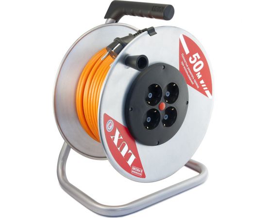 Силовой удлинитель на металлической катушке LUX 40150 К4-Е-50 50м 4 розетки с з/к 4606400419433 