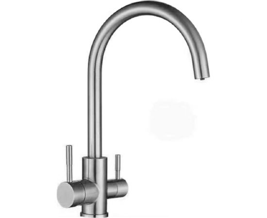 Смеситель для кухни OUTE 370 мм однорычажный, серый металлик со встроенным краном под питьевую воду T60203C 