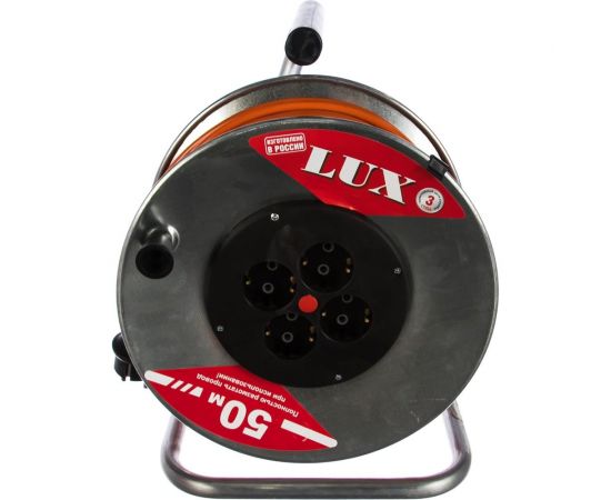Силовой удлинитель на металлической катушке LUX 40150 К4-Е-50 50м 4 розетки с з/к 4606400419433 – изображение 2