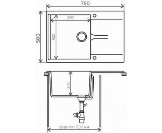 Кухонная мойка Polygran GALS-760 (№16 Черный) 290587 – изображение 3