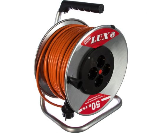 Силовой удлинитель на металлической катушке LUX 40150 К4-Е-50 50м 4 розетки с з/к 4606400419433 – изображение 4