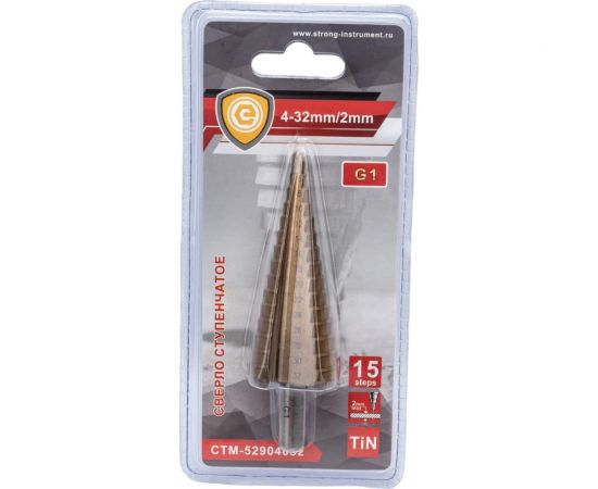 Сверло ступенчатое для цветных металлов G1 4-32 мм Strong СTМ-52904032 