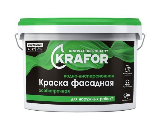 Фасадная особопрочная краска Krafor в/д 40 кг 30224 
