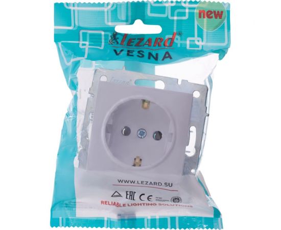 Розетка Lezard VESNA с заземлением, ПБТ, белая 742-0288-122B – изображение 4