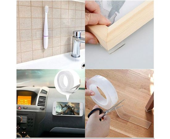 Двусторонняя многоразовая клейкая нано-лента PARK прозрачный, 2 м 103909 – изображение 4