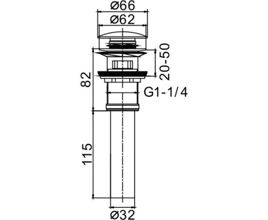 Выпуск для сифона Frap click-clack цельнометаллическая пробка 62 мм, с переливом F65-2 хром 518436 – изображение 4