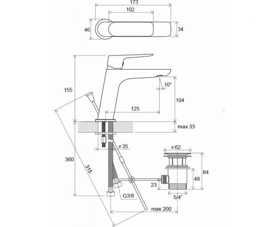 Смеситель для умывальника RAVAK с донным клапаном CL 011.00 X070081 00000047855 – изображение 5