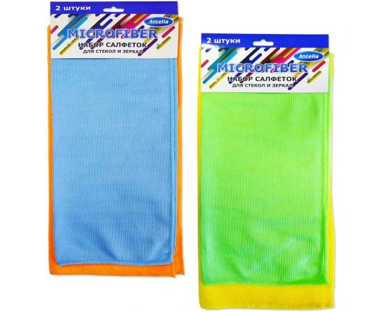 Набор салфеток из микрофибры для стекол и зеркал ANTELLA 2 шт., 30х30см, 30х35см 25013 