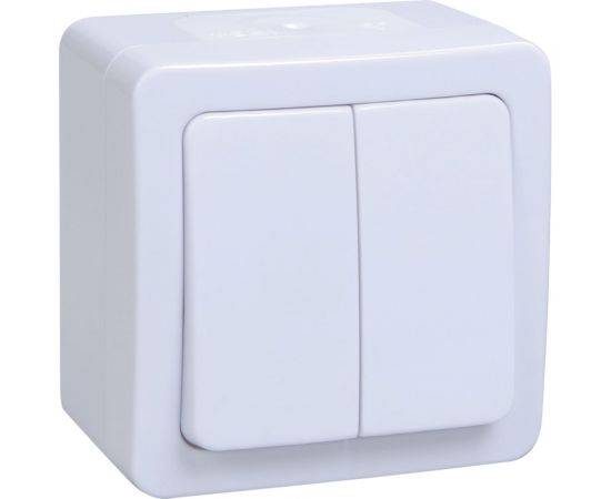 Двухклавишный выключатель IEK ВС20-2-0-ГПБ, открытой установки, IP54, цвет клавиши белый, ГЕРМЕС PLUS EVMP20-K01-10-54-EC 