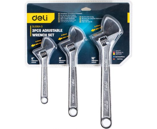 Набор разводных гаечных ключей DELI DL006A-3 150/200/250 мм, 3 шт 104449 