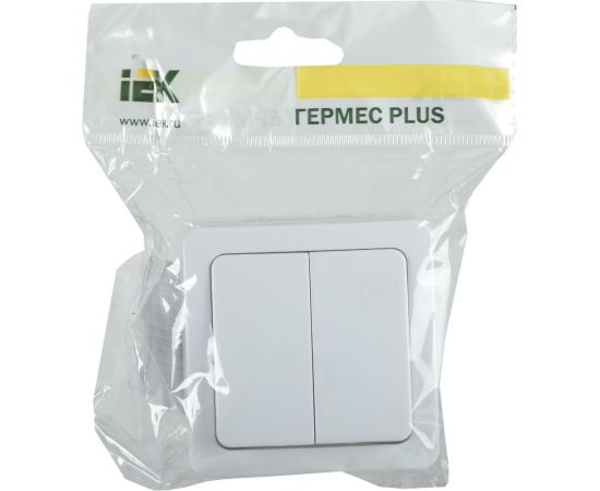 Двухклавишный выключатель IEK ВС20-2-0-ГПБ, открытой установки, IP54, цвет клавиши белый, ГЕРМЕС PLUS EVMP20-K01-10-54-EC – изображение 2