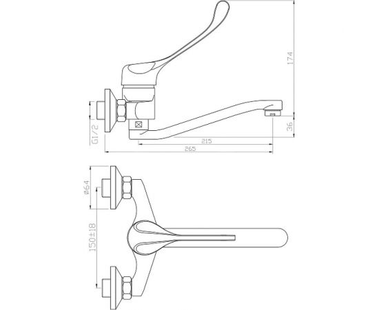 Смеситель для кухни ARGO SPECIAL настенный, хирургический , d-40 34186 – изображение 2