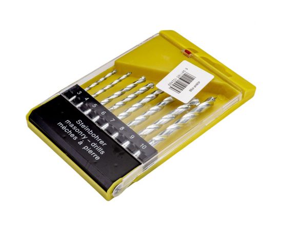 Набор сверл по бетону 3-10 мм, 8 шт, желтая коробка S.E.B. 406HP-P8B – изображение 3