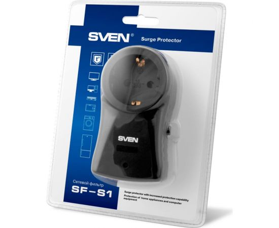 Фильтр SVEN SF-S1 (1 розетка, 16А, термопредохранитель), черный SV-014773 – изображение 5