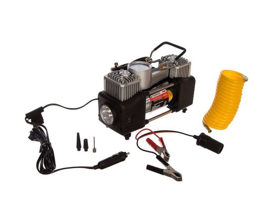 Поршневой автомобильный двухцилиндровый компрессор с фонарем в кейсе 12V Forsage F-2014360 