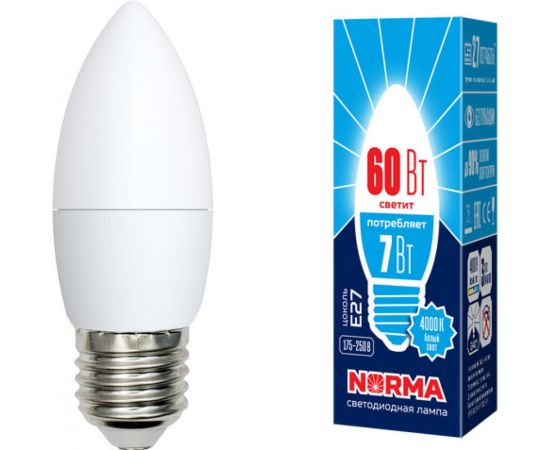 Светодиодная лампа Volpe LED-C37-7W/NW/E27/FR/NR. Форма свеча, матовая. UL-00003798 