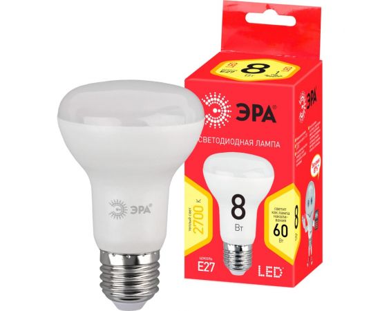 Светодиодная лампочка ЭРА RED LINE LED R63-8W-827-E27 R 8 Вт рефлектор теплый белый Б0050701 – изображение 3