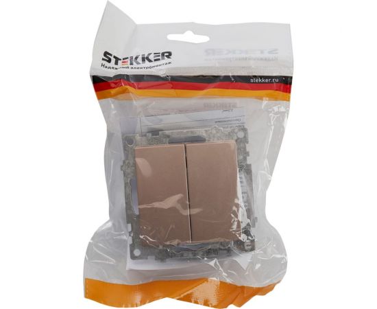 2-клавишный выключатель STEKKER (механизм), GLS10-7104-02, 250V, 10А, серия Катрин, шампань 39592 – изображение 5