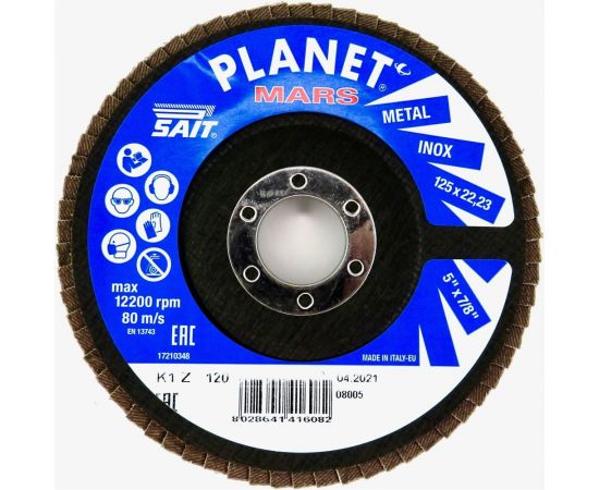 Круг лепестковый торцевой Planet-Mars Z конический 125x22.23 мм, Р120, цирконий Sait 41608 