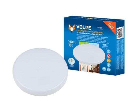 Светодиодный светильник Volpe ULM-Q250 18W/4000K WHITE встраиваемый/накладной UL-00006756 