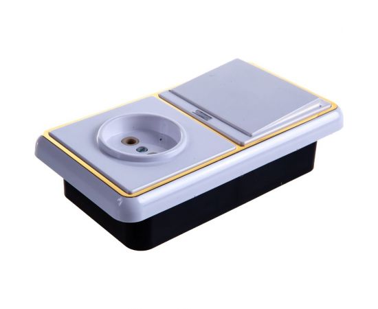 Комбинированный блок Кунцево-Электро БЭЛЛА скрытой установки выключатель с подсветкой+розетка БКВР-214 З 5818 – изображение 2