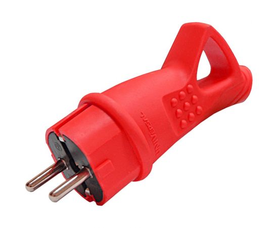 Вилка UNIVersal с ушком c заземлением каучук 16А 250В ip44 цвет красный еврослот 3071 – изображение 2