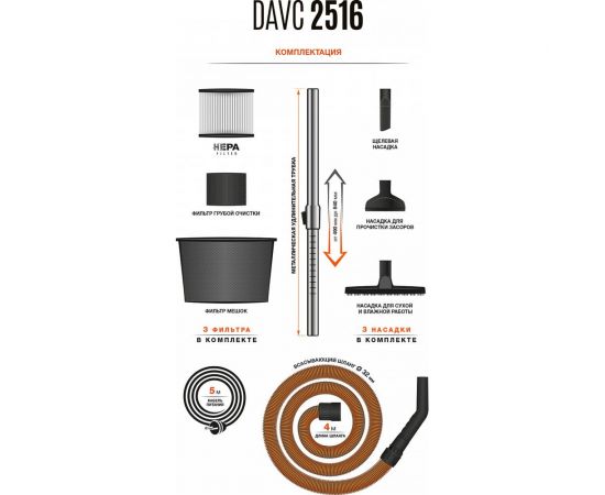Строительный пылесос Daewoo DAVC 2516S – изображение 3