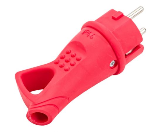 Вилка UNIVersal с ушком c заземлением каучук 16А 250В ip44 цвет красный еврослот 3071 – изображение 4