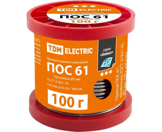 Припой ПОС 61 проволока серия ""Алмаз"" (2 мм, 100 г, ГОСТ 21931-76, катушка) TDM SQ1025-0316 – изображение 5