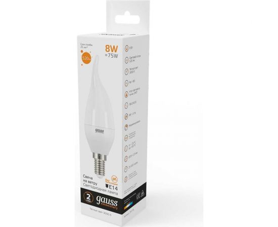 Лампа LED Candle Tailed 8W E14 3000K Gauss Elementary 34118 – изображение 2
