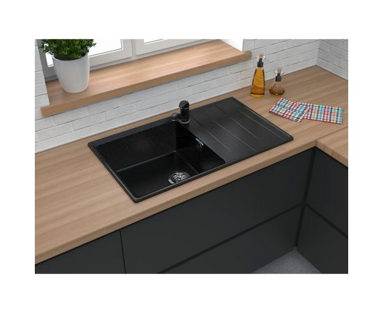 Мойка GRANFEST мрамор LEVEL чаша+крыло, 860х500 мм., серый GF-LV-860L – изображение 3