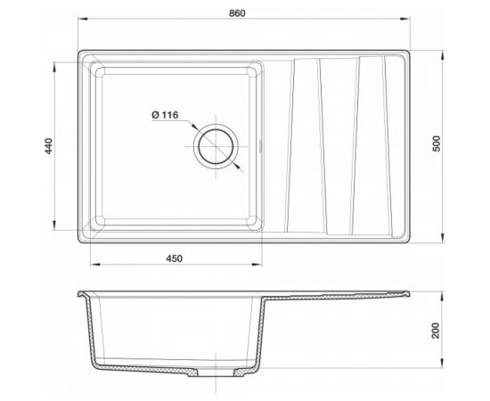 Мойка GRANFEST мрамор LEVEL чаша+крыло, 860х500 мм., серый GF-LV-860L – изображение 4