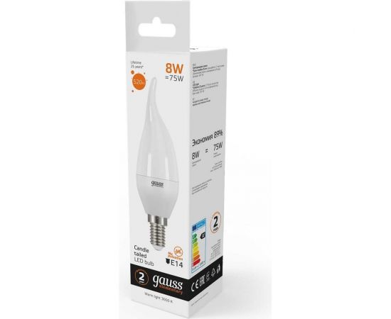 Лампа LED Candle Tailed 8W E14 3000K Gauss Elementary 34118 – изображение 5